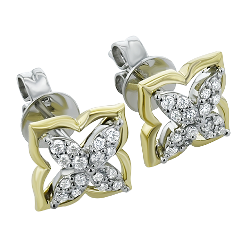 Zeghani Yellow & White 14 Karat Gold  Diamond Clover Design Earrings*