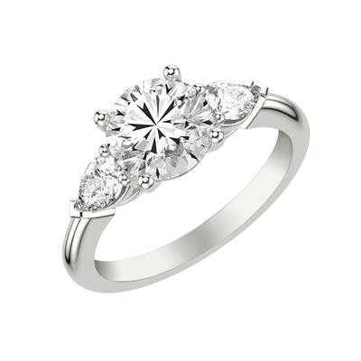 Platinum White Gold 3-Stone Pear Cut Sides Diamond Engagement Ring Mounting Size 6.5*