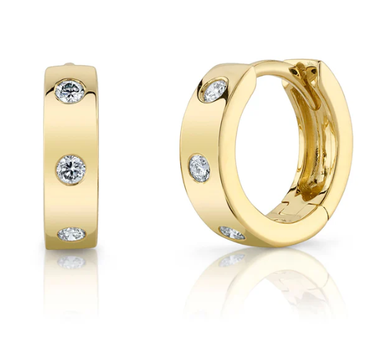Yellow 14 Karat Gold Diamond Huggie Earrings