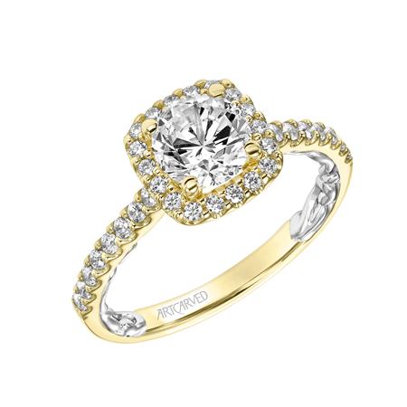 ArtCarved Yellow & White 14 Karat Gold Diamond Engagement Ring Mounting Size 6.5 *