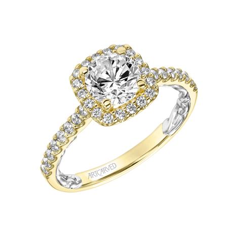 ArtCarved "Mellie" Yellow & White 14 Karat Gold Diamond Engagement Ring Mounting Size 6.5
