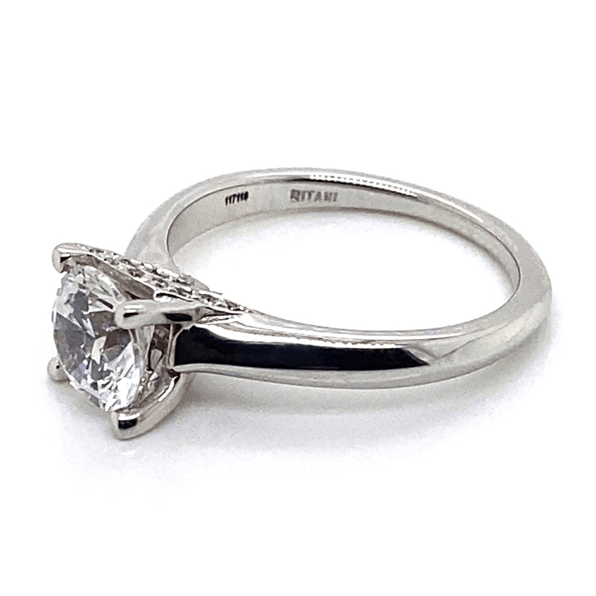 Ritani White 18 Karat Gold Diamond Engagement Ring Mounting Size 6.5 * - view 2