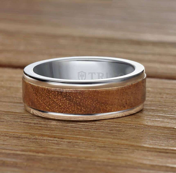 Triton White Tungsten Carbide Brown Wood Wedding Band Size 10 *