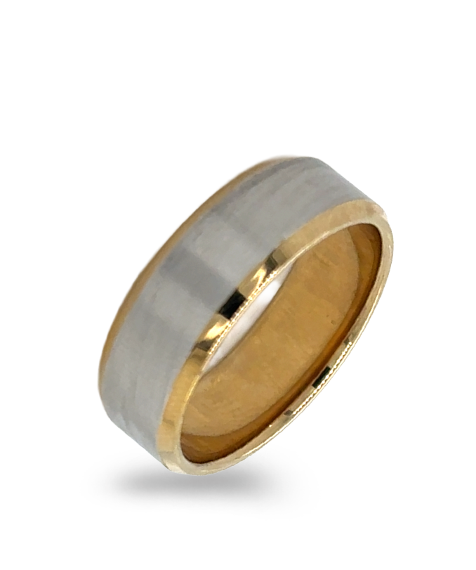 7mm 14K Yellow and White Gold Comfort Fit Wedding Band
