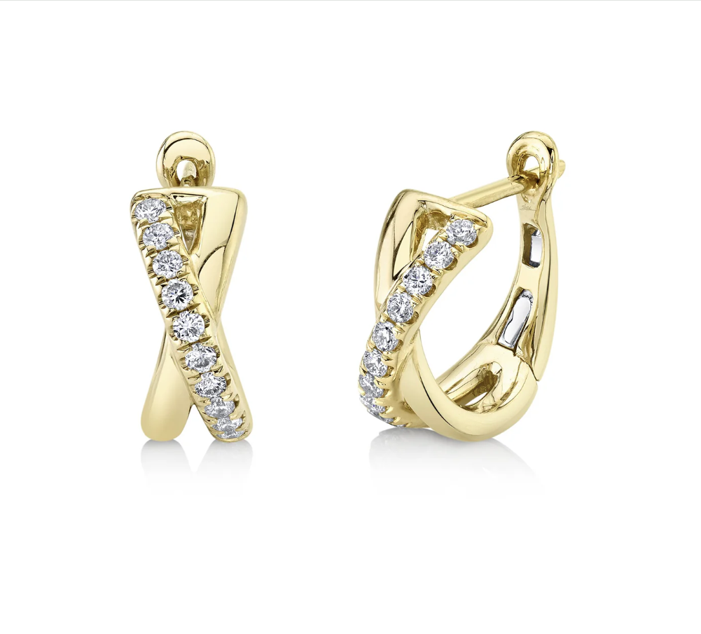 Shy Creation Yellow 14 Karat Gold Diamond Small Hoop Earrings *