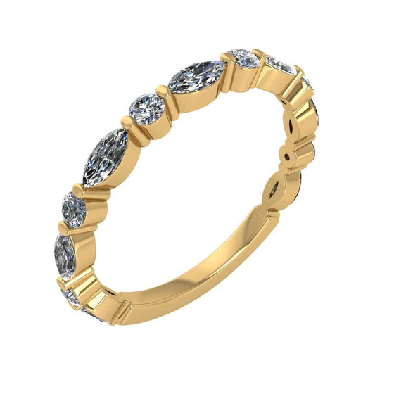 Diamond Designs Yellow Gold Alternating Round and Marquise Diamond Wedding Band Size 6.5*
