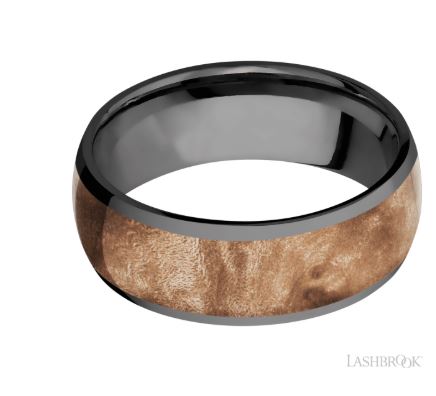 Lashbrook Black Zirconium Maple Burlwood Wedding Band Size 10 * - view 2