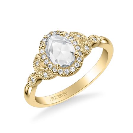 Artcarved White 14 Karat Gold Halo Diamond Engagement Ring Size 6.5 * - Diamond Designs