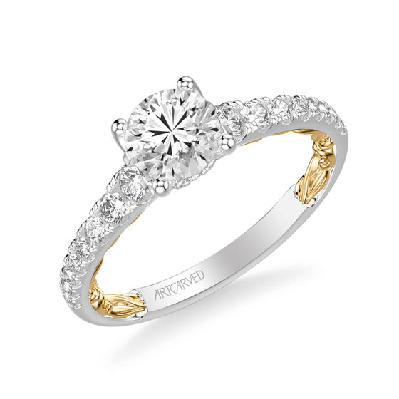 ArtCarved White & Yellow 14 Karat Gold Diamond Engagement Ring Mounting Size 6 *