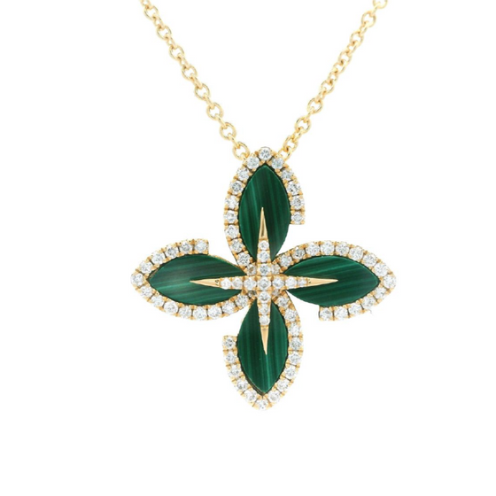 Diamond Designs 14 Karat Yellow  Gold Malachite and Diamond Necklace *