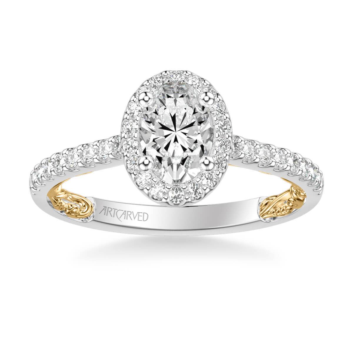 ArtCarved "Falyn" White & Yellow 14 Karat Gold Diamond Engagement Ring Mounting Size 6.5