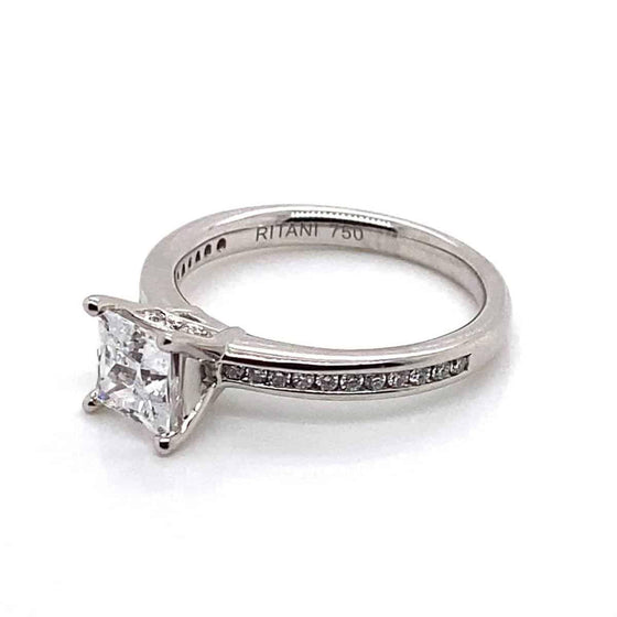 Ritani White 18 Karat Gold Diamond Engagement Ring Mounting Size 6.5 * - Diamond Designs