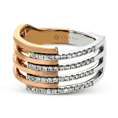 Zeghani White & Rose 14 Karat Gold Diamond Free Form Fashion Ring *