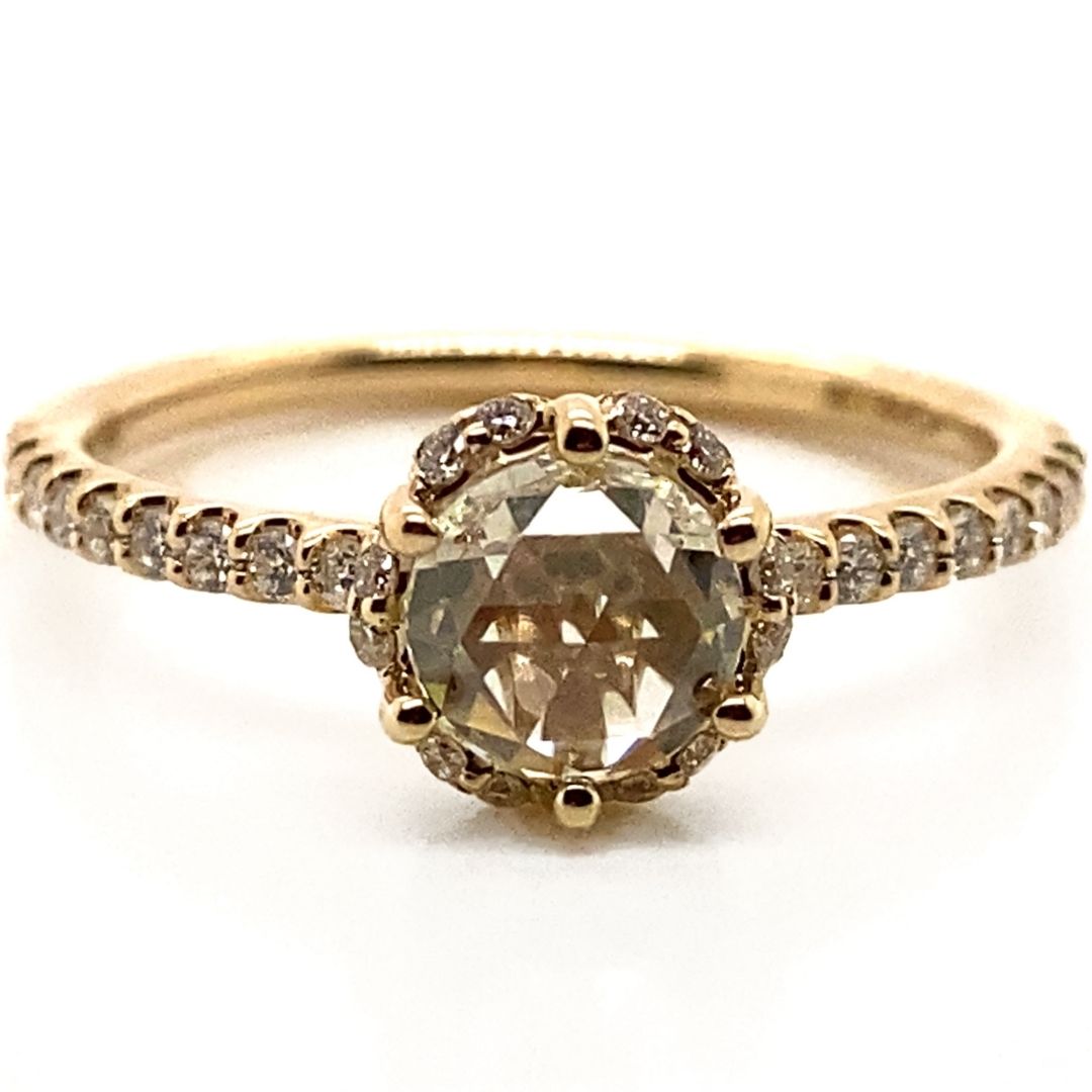 ArtCarved Rose Yellow 14 Karat Gold Halo Diamond Engagement Ring Size 6.5