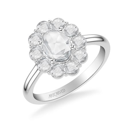 Artcarved White 14 Karat Gold Halo Diamond Engagement Ring Size 6.5 *