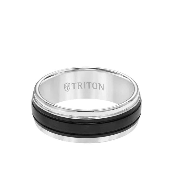 Triton White Tungsten Carbide Matte Black Wedding Band Size 10 *