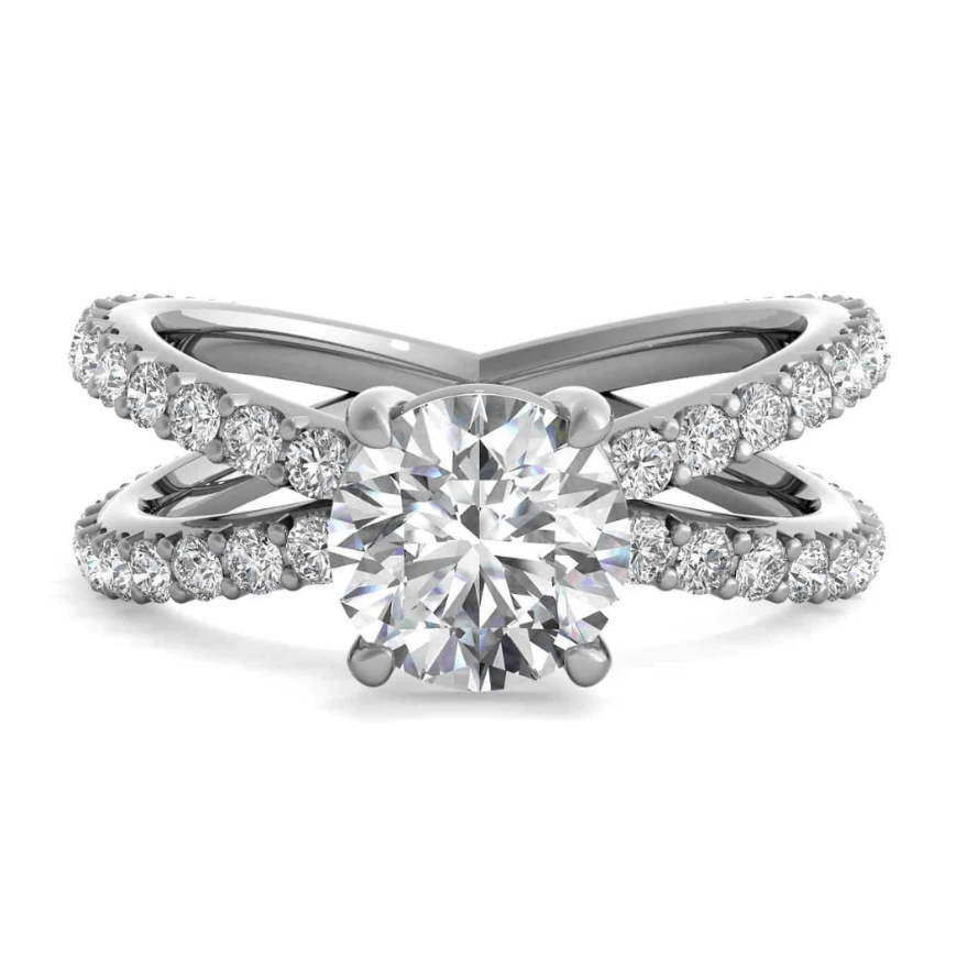 Ritani White 14 Karat Gold Diamond Engagement Ring Mounting Size 6.5 *
