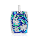 Ocean Wave Sterling Silver Blue Polished Drop Pendant, view 3