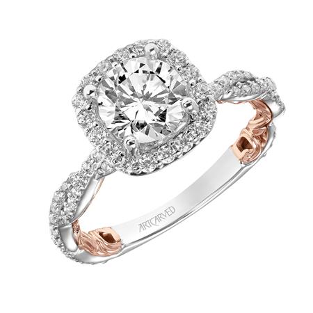 ArtCarved "Effie" White & Rose 14 Karat Gold Diamond Engagement Ring Mounting Size 6.5