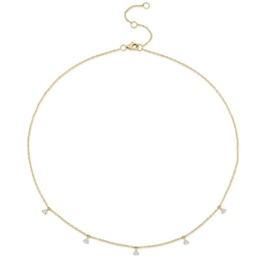 Shy Creation Yellow 14 Karat Gold Diamond Necklace *