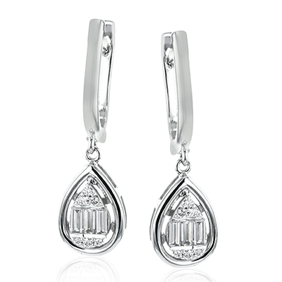 Simon G. LE4586 White Gold Diamond Cluster Drop Earrings*
