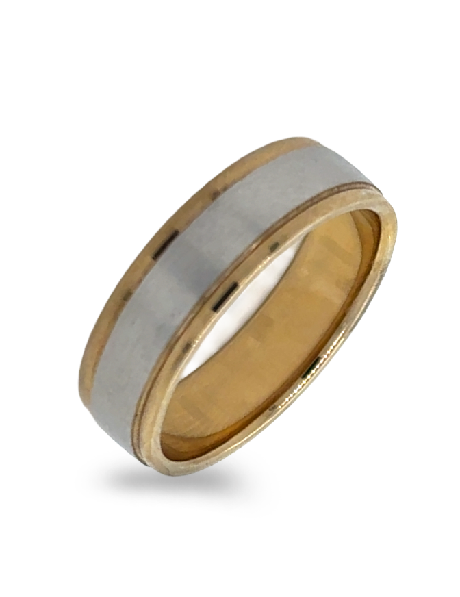 6mm 14K Yellow and White Gold Comfort Fit Wedding Band