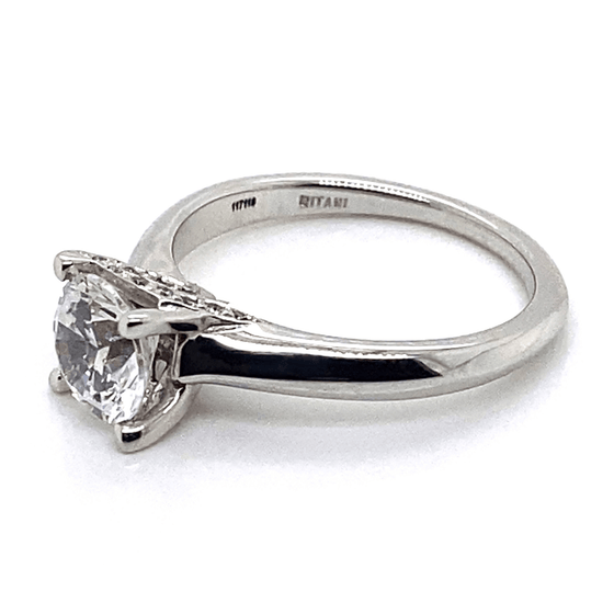 Ritani White 18 Karat Gold Diamond Engagement Ring Mounting Size 6.5 *