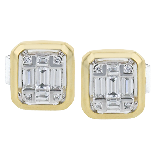 Simon G LE4684 Yellow & White Gold Diamond Cluster Bezel Earrings*
