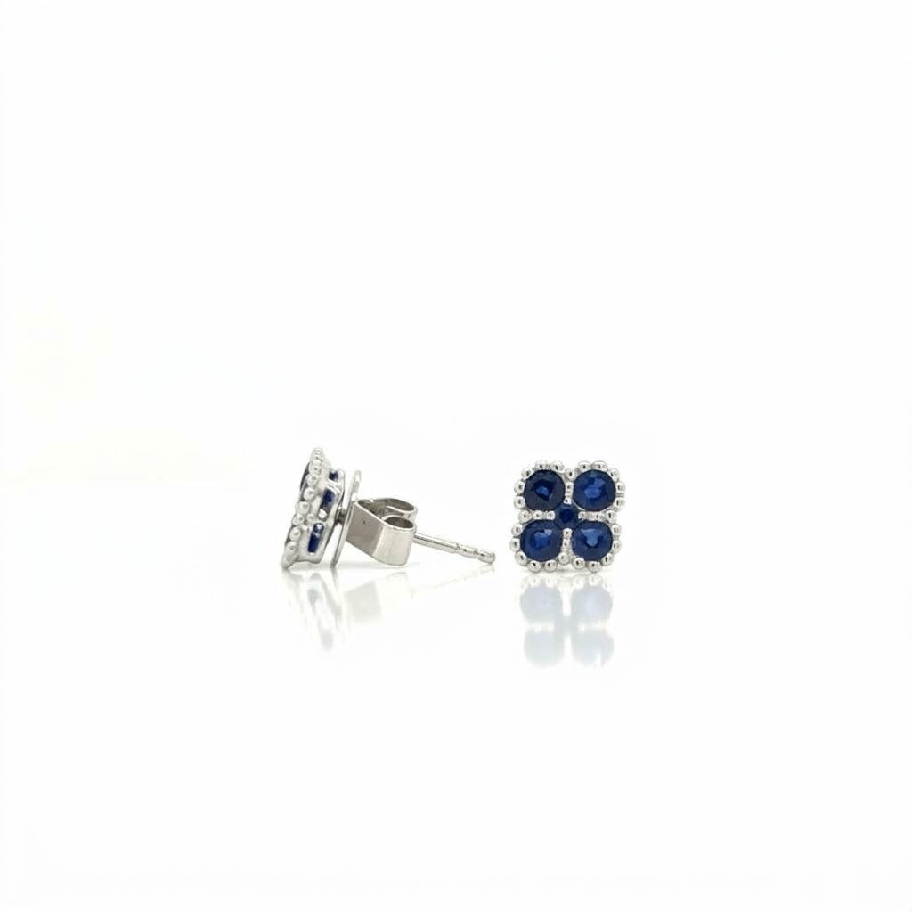 White 18 Karat Gold Clover Sapphire Stud Earrings