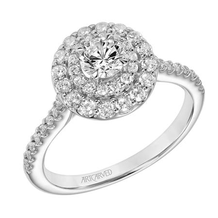ArtCarved White 14 Karat Gold Halo Diamond Engagement Ring Size 6.5 *