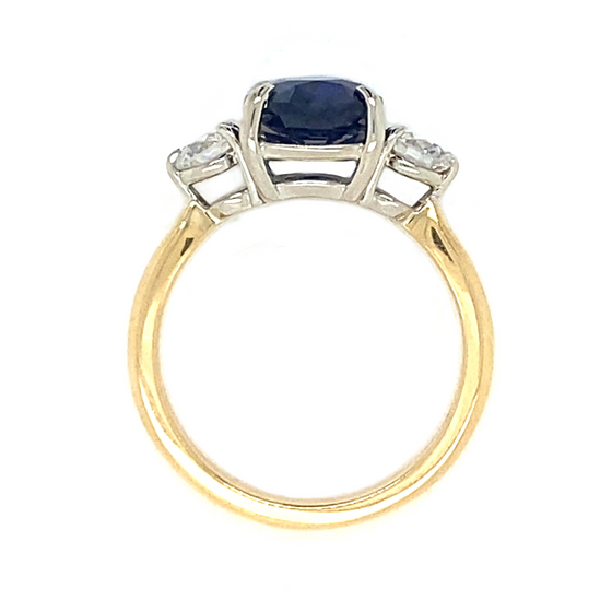 Diamond Designs White and Yellow Gold Cushion Sapphire and Diamond Ring Size 6.5*
