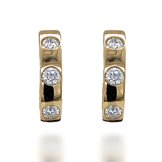 Diamond Designs Yellow 14 Karat Gold Inset Diamond Hoop Earrings *