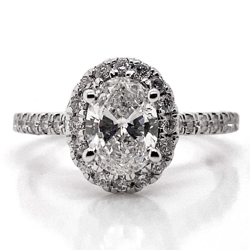 Diamond Designs White 14 Karat Gold 1ct Oval Center Diamond Halo Engagement Ring Size 6.5 *