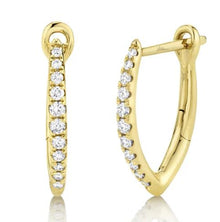  Yellow 14 Karat Gold Diamond Small Hoop Earrings