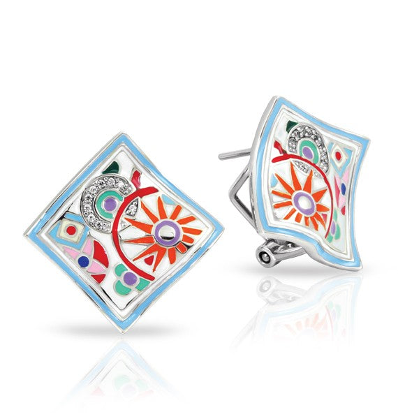 Pashmina Sterling Silver White/Multi-Color Enameled Huggie Earrings