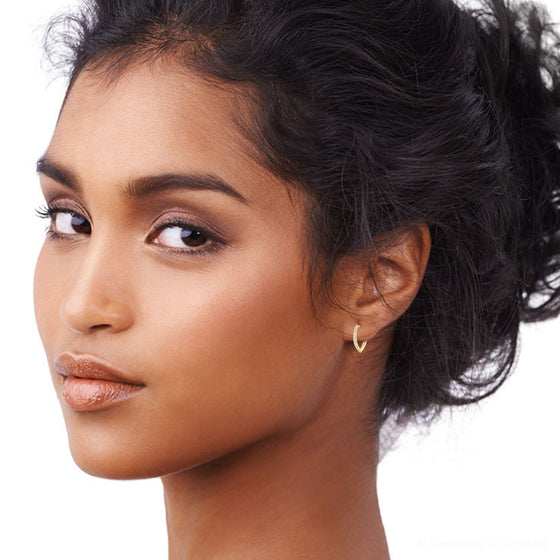 Yellow 14 Karat Gold Diamond Small Hoop Earrings