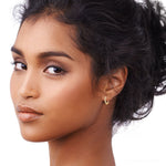 Yellow 14 Karat Gold Diamond Small Hoop Earrings - view 2