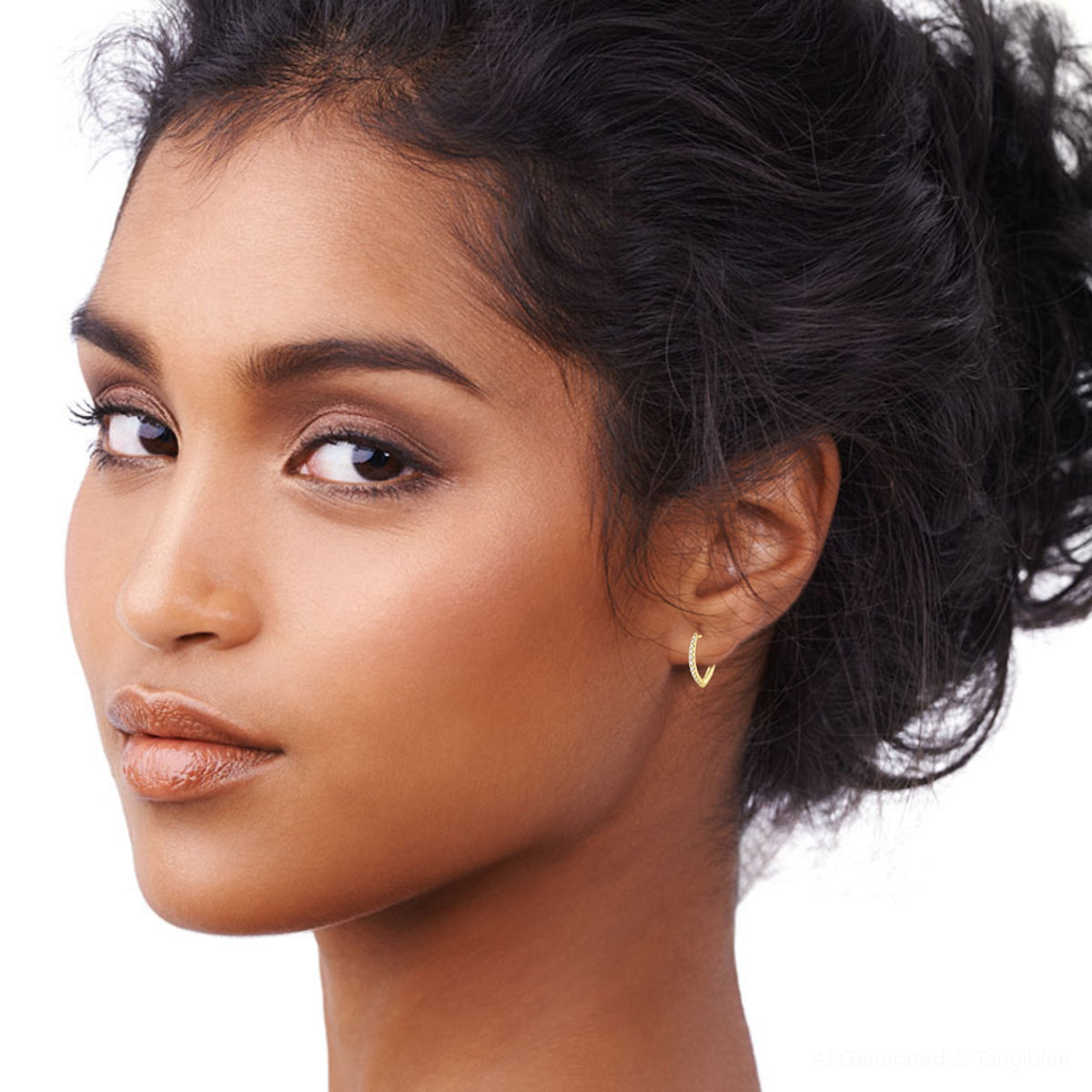 Yellow 14 Karat Gold Diamond Small Hoop Earrings - view 2