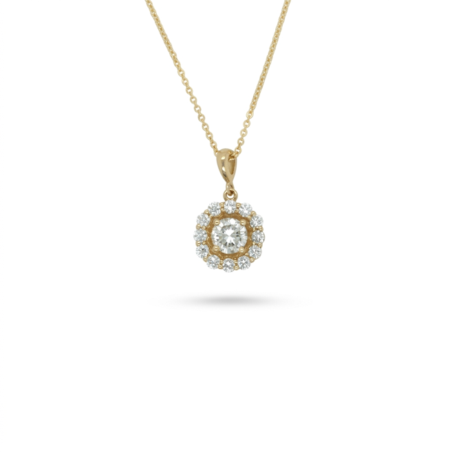 Yellow 14 Karat Gold Diamond Halo Pendant
