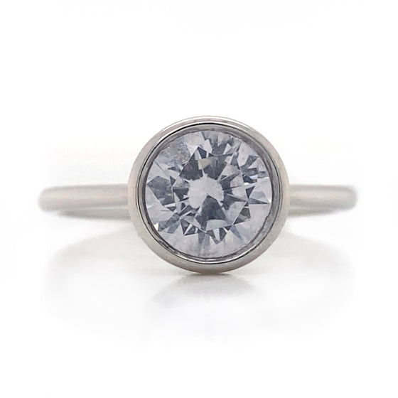 Diamond Designs  White Gold Round Bezel Lab Grown Diamond Engagement Ring Size 6.5*