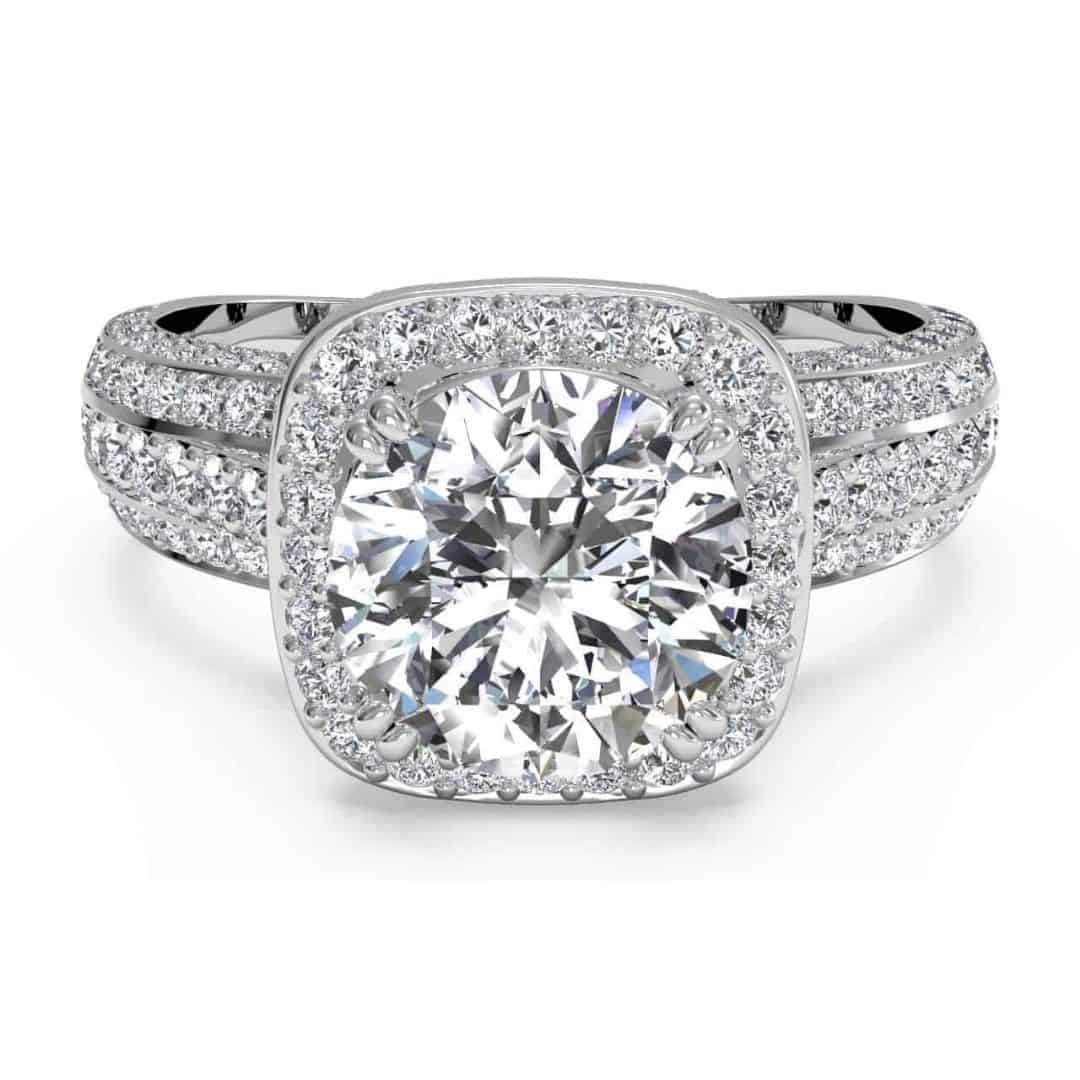 Ritani White 18 Karat Gold Diamond Engagement Ring Mounting Size 6.5 *