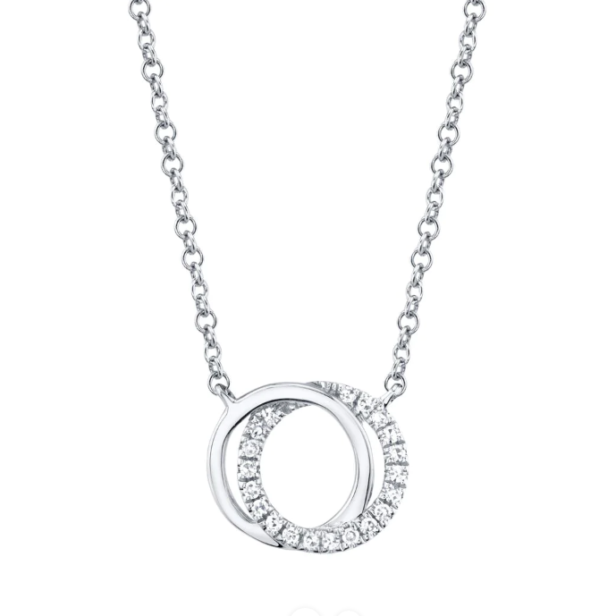 Shy Creation White 14 Karat Gold Diamond Interlocking Circle Necklace *