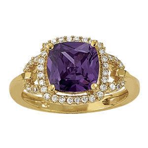Princess Cut Halo Color Ring in Gold