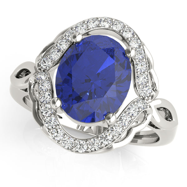Oval Filigree Halo Color Ring in Gold