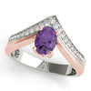 V-Shaped Prong In Channel Oval Color Ring in Gold