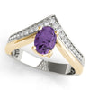 V-Shaped Prong In Channel Oval Color Ring in Gold