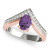 V-Shaped Prong In Channel Oval Color Ring in Gold