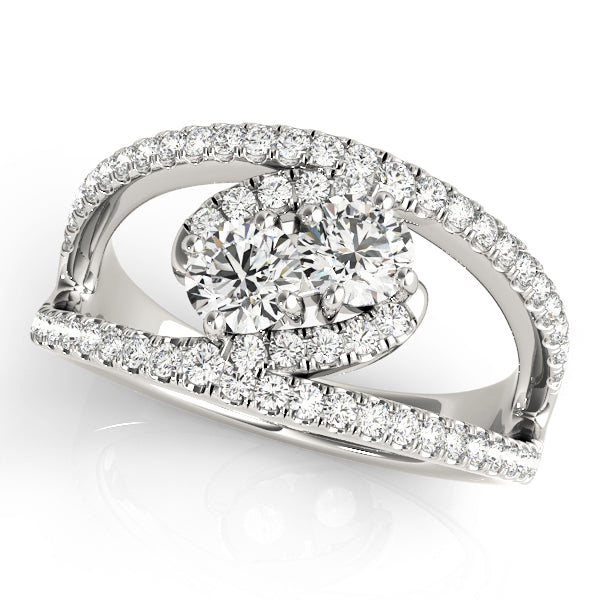 2-Stone Split Halo Fashion Ring in Gold