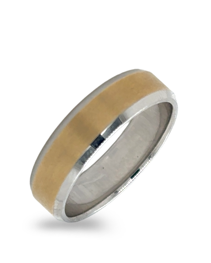 6mm 14K White and Yellow Gold Beveled Wedding Band