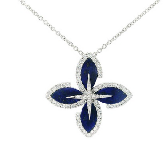 Diamond Designs 14 Karat White Gold Lapis and Diamond Necklace *